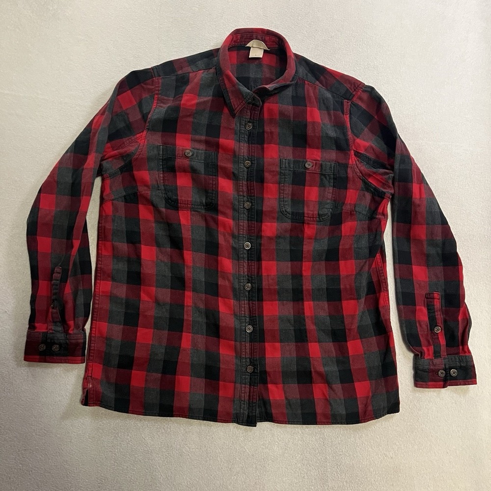 Duluth Trading Co Free Swingin Flannel Shirt Women's Size Large Red Black Plaid